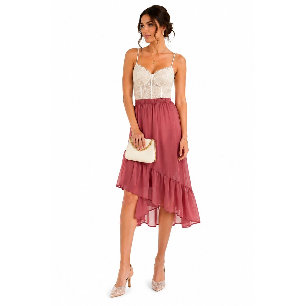 Women's Midi Skirt A New Day‎ Ruffle Chiffon Rose Pink XL NWT